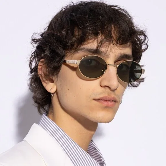 Saint Laurent SL692 003 BRAND NEW Sunglasses Gold Green Oval Women Saint Laurent SL692 Oval Sunglasses in Gold Green – Designer  main image 4